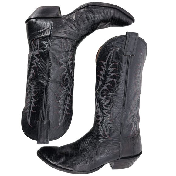Vintage Nocona Exotic Black Teju Lizard Cowboy Boots Mens 10D Western Reptile - Picture 8 of 15